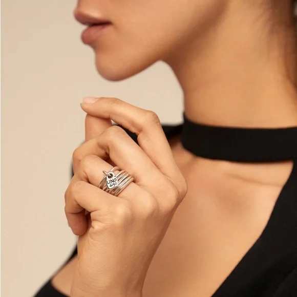 UNO de 50 Silver Multi-Band Ring with Logo Charm - Picture 2 of 6